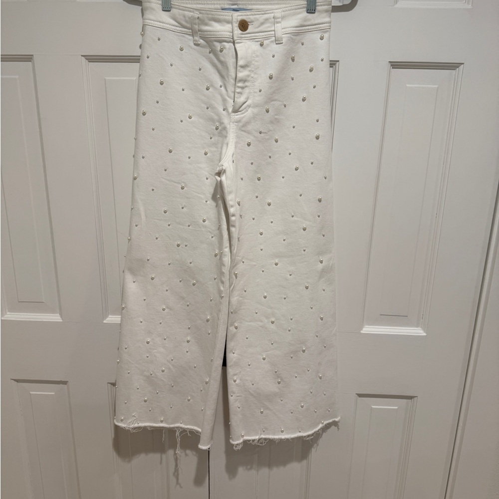 ANTONIO MELANI White Cropped Jeans with Embellishments